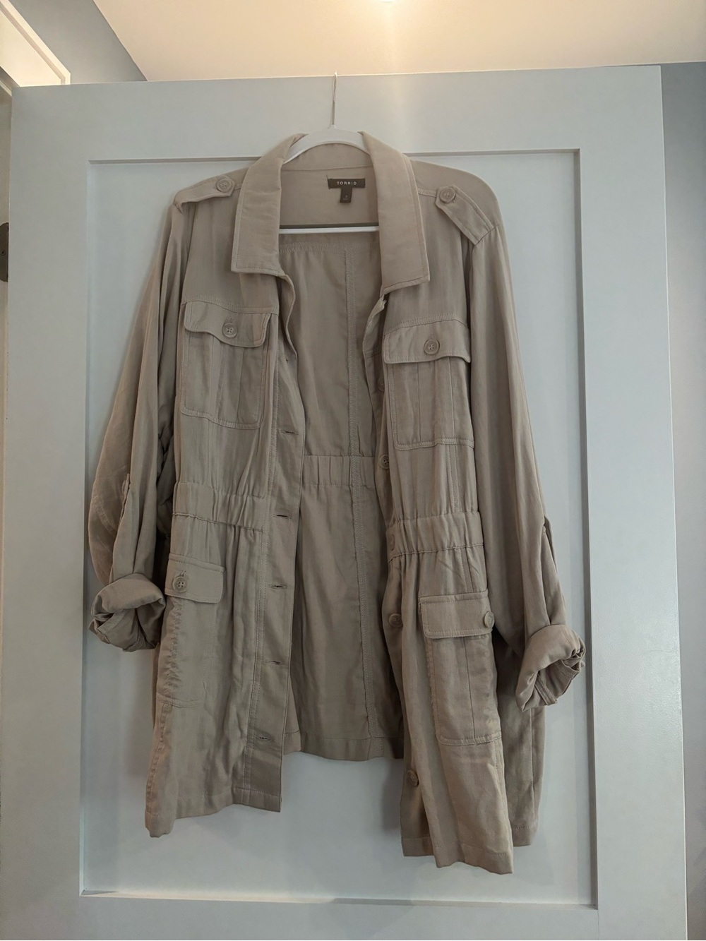 torrid Beige Utility Jacket with Button-Flap Pockets